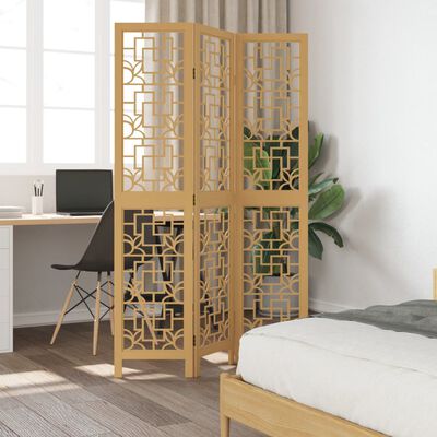 vidaXL Room Divider 3 Panels Brown Solid Wood Paulownia