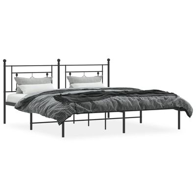 vidaXL Metal Bed Frame without Mattress with Headboard Black 180x200 cm Super King