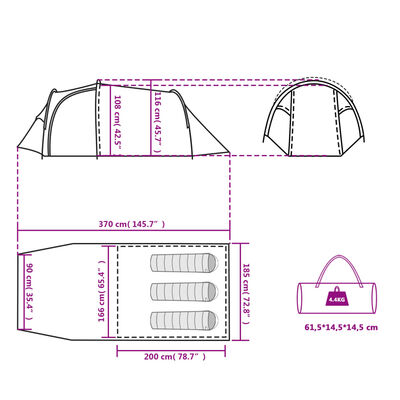 vidaXL Camping Tent Tunnel 3-Person Orange Waterproof