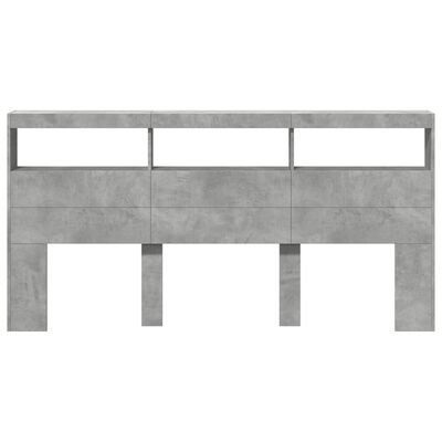 vidaXL Headboard Cabinet with LED Concrete Grey 200x17x102 cm