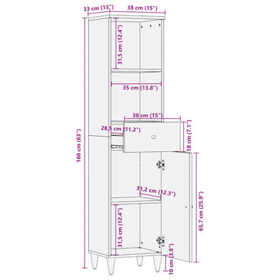 vidaXL Bathroom Cabinet 38x33x160 cm Solid Wood Mango