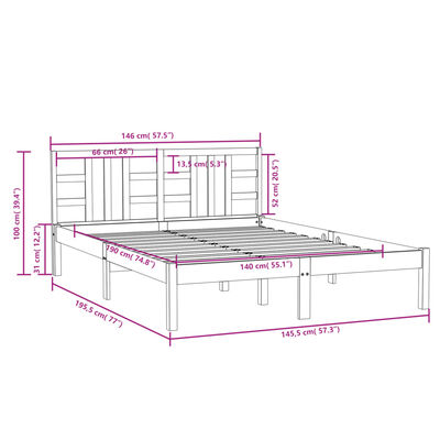 vidaXL Bed Frame without Mattress 140x190 cm Solid Wood