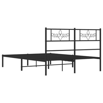 vidaXL Metal Bed Frame without Mattress with Headboard Black 135x190 cm Double