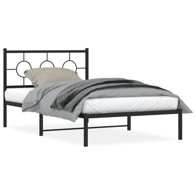 vidaXL Metal Bed Frame without Mattress with Headboard Black 107x203 cm