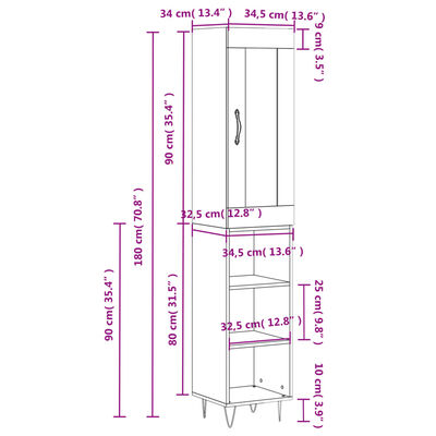 vidaXL Highboard Smoked Oak 34.5x34x180 cm Engineered Wood