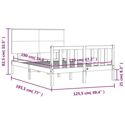 vidaXL Bed Frame without Mattress Black Small Double Solid Wood Pine