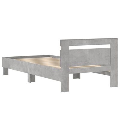 vidaXL Bed Frame without Mattress with Headboard Concrete Grey 75x190 cm Small Single