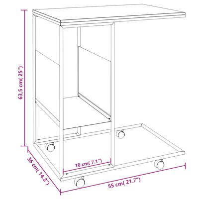 vidaXL Side Table with Wheels White 55x36x63.5 cm Engineered Wood