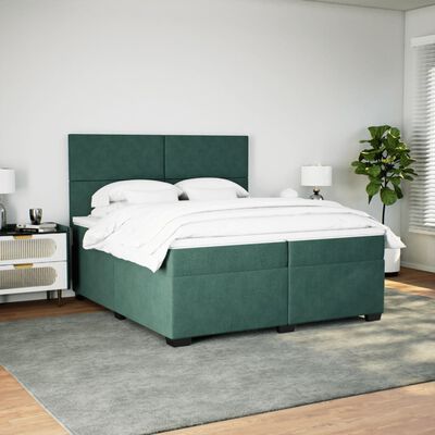 vidaXL Box Spring Bed with Mattress Dark Green 200x200 cm Velvet