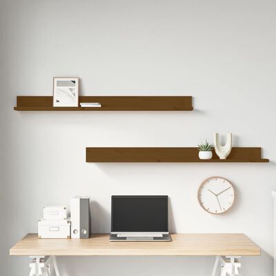 vidaXL Wall Shelves 2 pcs Honey Brown 110x11x9 cm Solid Wood Pine