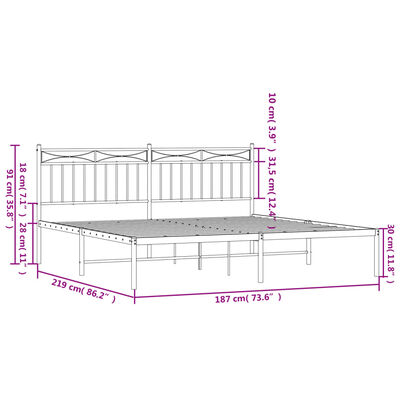 vidaXL Metal Bed Frame without Mattress with Headboard Black 183x213 cm