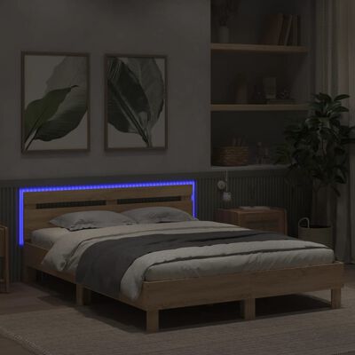 vidaXL Bed Frame with LED without Mattress Sonoma Oak 140x200 cm