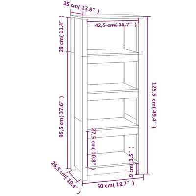 vidaXL Book Cabinet White 50x35x125.5 cm Solid Wood Pine