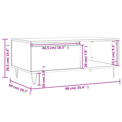 vidaXL Coffee Table White 90x50x36.5 cm Engineered Wood