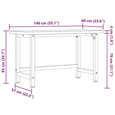 vidaXL Workbench 140x60x83 cm Solid Wood Acacia Rectangular