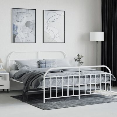 vidaXL Metal Bed Frame without Mattress with Footboard White 183x213 cm