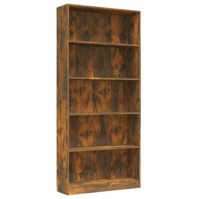 vidaXL 5-Tier Book Cabinet Smoked Oak 80x24x175 cm Engineered Wood