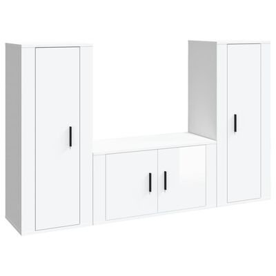 vidaXL 3 Piece TV Cabinet Set High Gloss White Engineered Wood