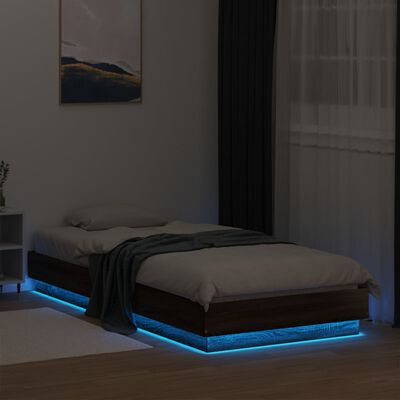 vidaXL Bed Frame without Mattress with LED Lights Brown Oak 100x200 cm