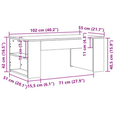 vidaXL Coffee Table Brown Oak 102x55x42 cm Engineered Wood