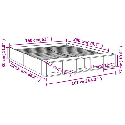 vidaXL Bed Frame without Mattress Smoked Oak 160x200 cm