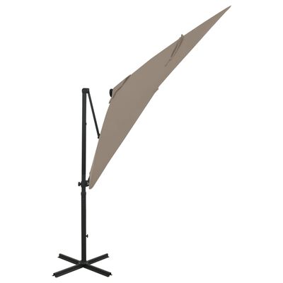 vidaXL Cantilever Garden Parasol with Pole and LED Lights Taupe 250 cm