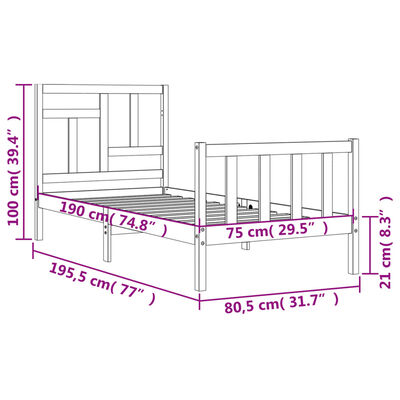 vidaXL Bed Frame without Mattress Small Single Solid Wood Pine