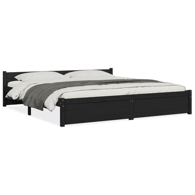 vidaXL Bed Frame without Mattress Black Solid Wood 180x200 cm Super King