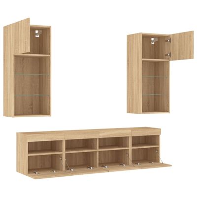 vidaXL 5 Piece TV Wall Units with LED Sonoma Oak Engineered Wood