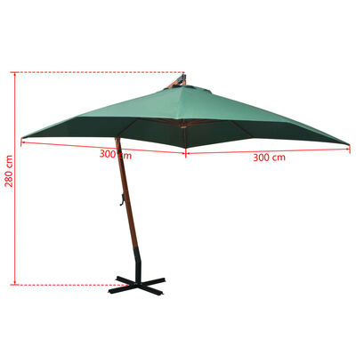 vidaXL Hanging Garden Parasol 300x300 cm Wooden Pole Green