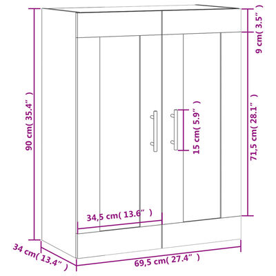 vidaXL Wall Mounted Cabinet Black 69.5x34x90 cm Engineered Wood