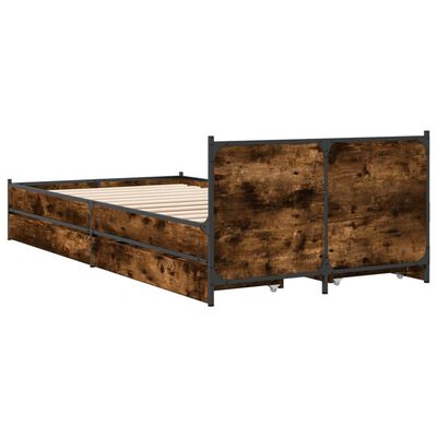 vidaXL Bed Frame with Drawers without Mattress Smoked Oak 75x190 cm Small Single