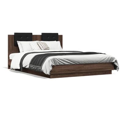 vidaXL Bed Frame with LED without Mattress Brown Oak 140x200 cm