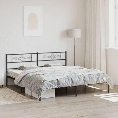 vidaXL Metal Bed Frame without Mattress with Headboard Black 183x213 cm