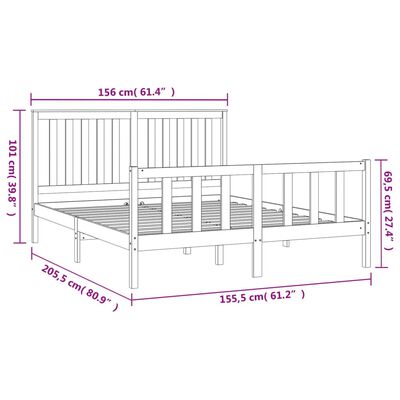 vidaXL Bed Frame with Headboard Grey 150x200 cm King Size Solid Wood Pine