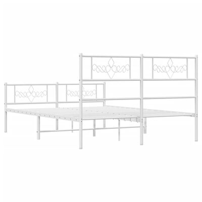 vidaXL Metal Bed Frame without Mattress with Footboard White 150x200 cm King Size