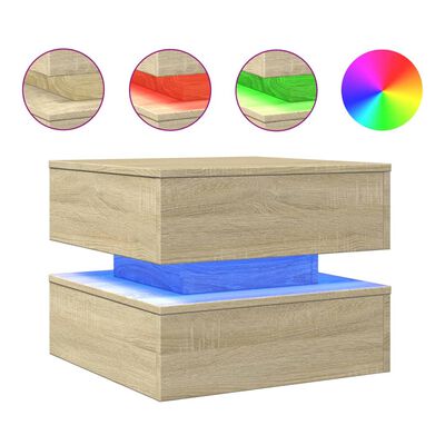 vidaXL Coffee Table with LED Lights Sonoma Oak 50x50x40 cm