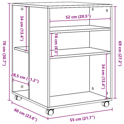 vidaXL Side Table with Wheels White 55x60x78 cm Engineered Wood