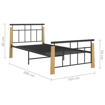 vidaXL Bed Frame without Mattress Metal and Solid Oak Wood 90x200 cm