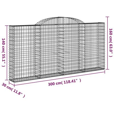 vidaXL Arched Gabion Baskets 11 pcs 300x30x140/160 cm Galvanised Iron