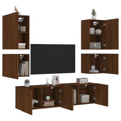 vidaXL 6 Piece TV Wall Units Brown Oak Engineered Wood