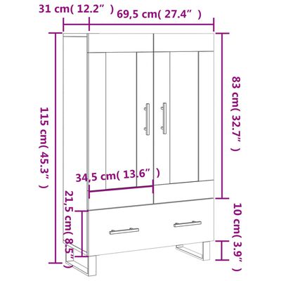 vidaXL Highboard Brown Oak 69.5x31x115 cm Engineered Wood