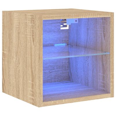 vidaXL TV Wall Cabinet with LED Lights Sonoma Oak 30x28.5x30 cm