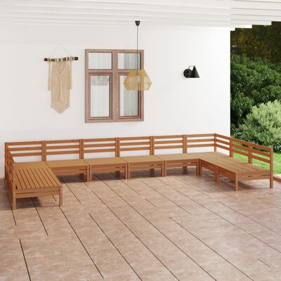 vidaXL 10 Piece Garden Lounge Set Honey Brown Solid Wood Pine