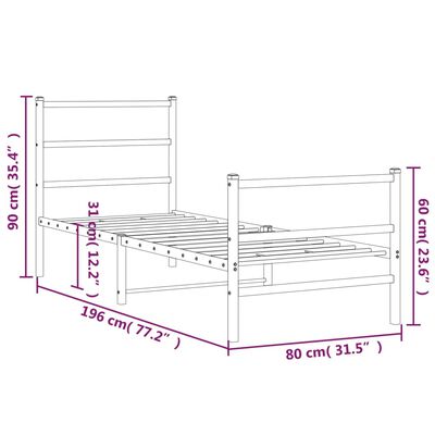 vidaXL Metal Bed Frame without Mattress with Footboard Black 75x190 cm Small Single