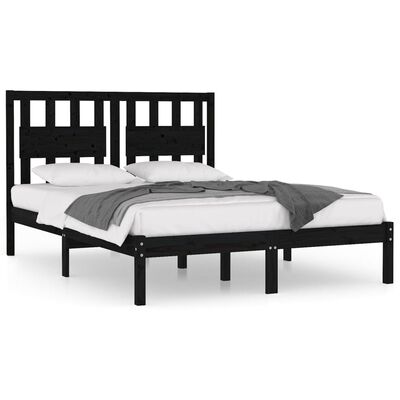 vidaXL Bed Frame without Mattress Black Solid Wood Small Double