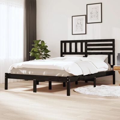 vidaXL Bed Frame without Mattress Black Solid Wood Pine 140x200 cm