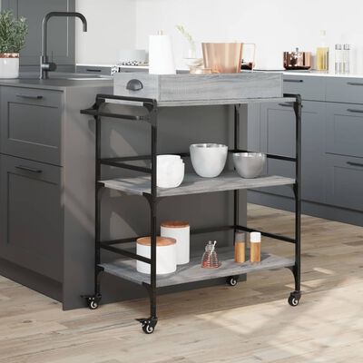 vidaXL Kitchen Trolley Grey Sonoma 81.5x41x92.5 cm Engineered Wood