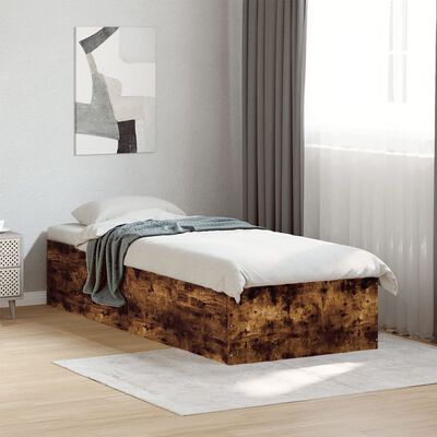 vidaXL Bed Frame without Mattress Smoked Oak 75x190 cm Small Single Engineered Wood