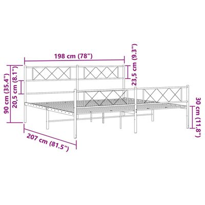 vidaXL Metal Bed Frame without Mattress with Footboard White 193x203 cm